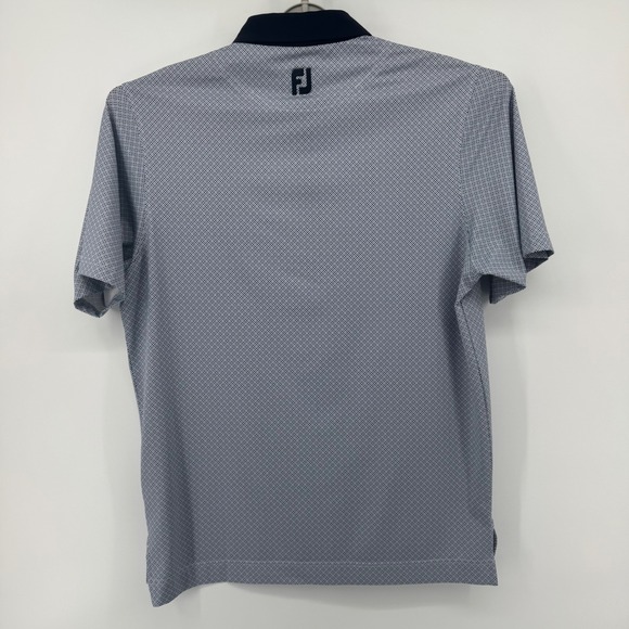 FootJoy Mens Golf Polo Size M Blue White Geometric Print ShortSleeve Performance - Picture 3 of 9